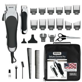 WAHL CLIPPER USA DELUXE CORDED CHROME PRO, COMPLETE HAIR AND TRIMMING KIT, INCLUDES CORDED CLIPPER, CORDLESS BATTERY TRIMMER, AND