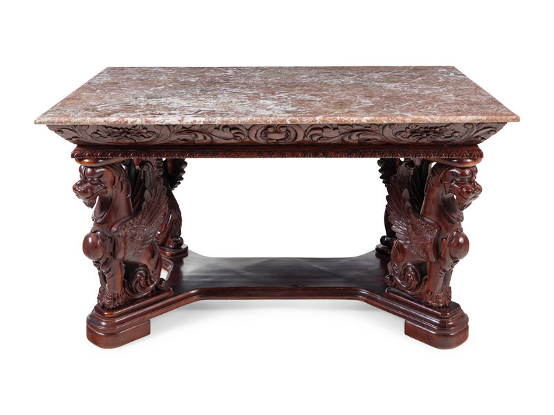 A Carved Marble-Top Desk in the Manner of R.J. Horner