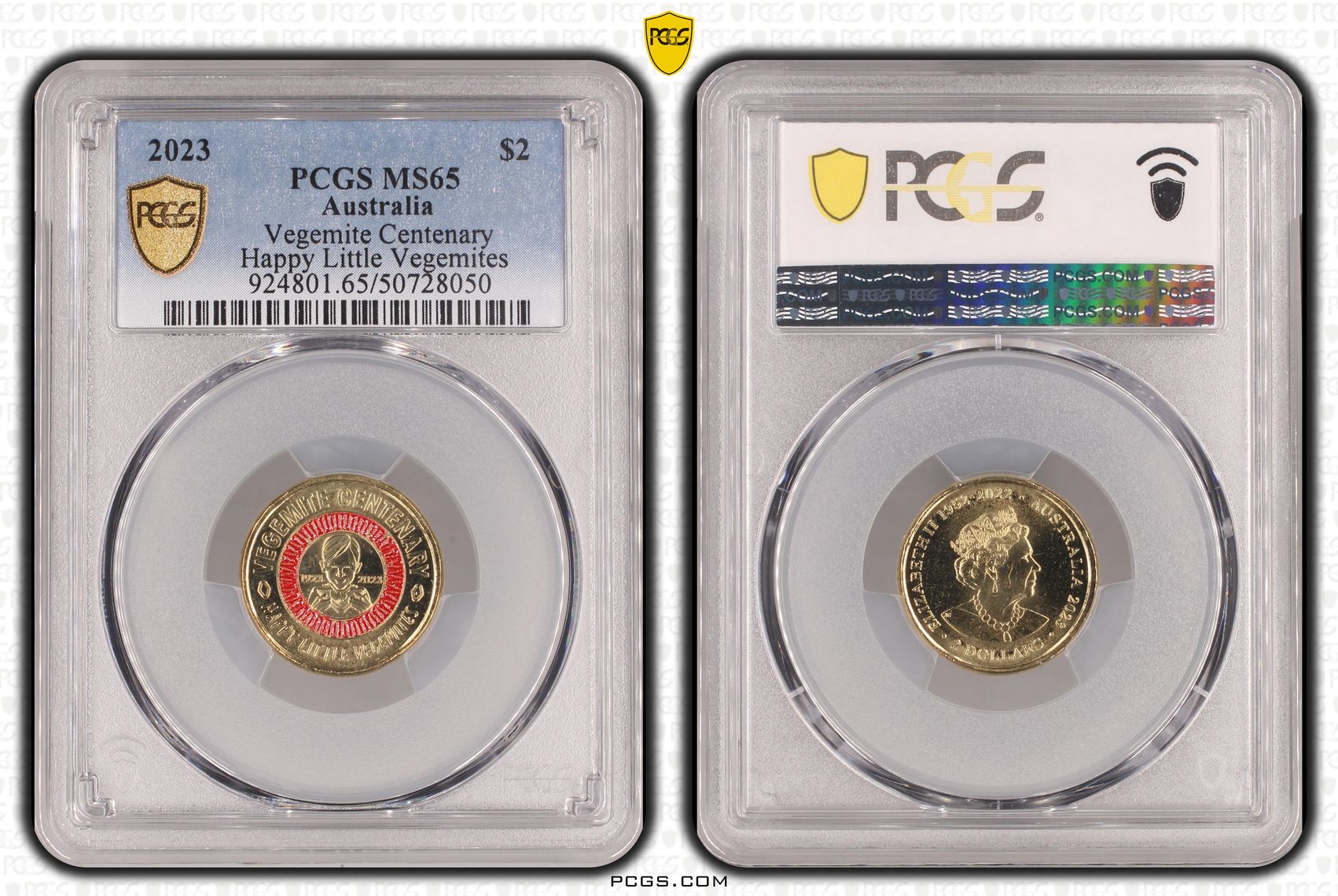 Vegemite Centenary Colorized Happy Little Vegemites , Two Dollar, 2023, PCGS MS65