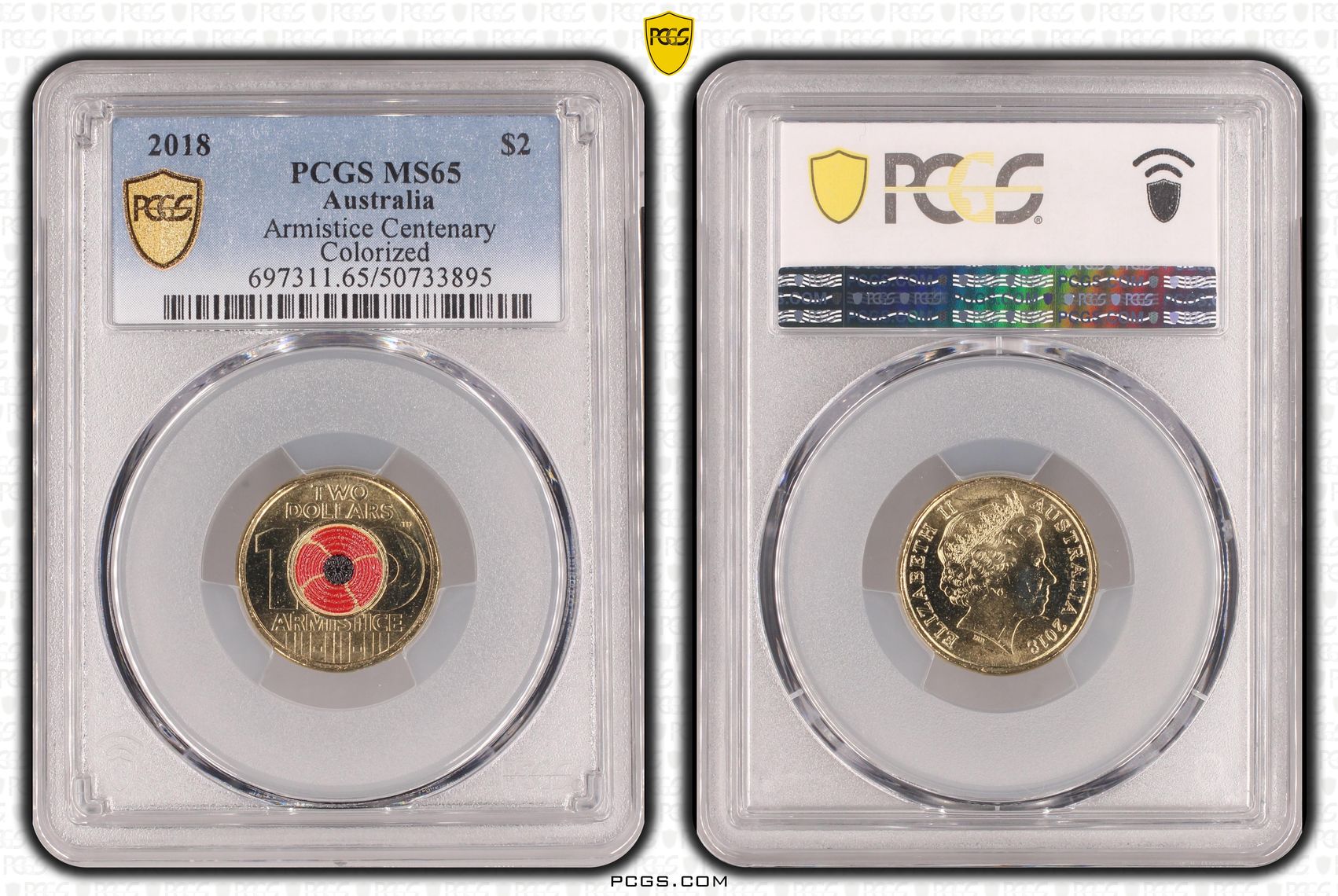 Armistice Centenary Colorized, Two Dollar, 2018, PCGS MS65