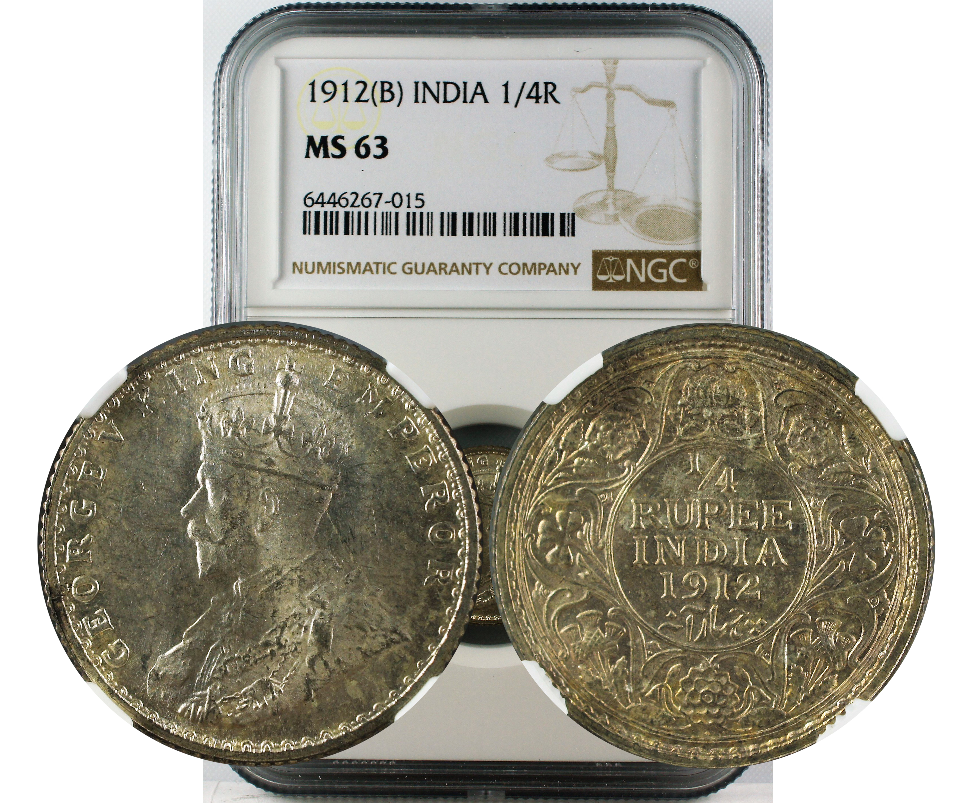 1912 B INDIA 1/4 RUPEE MS63