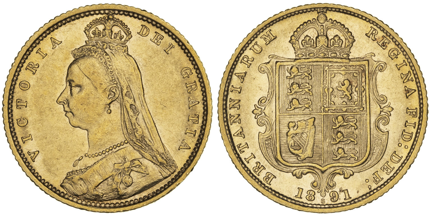 Victoria, Shield Reverse, Half Sovereign, 1891-S, gEF