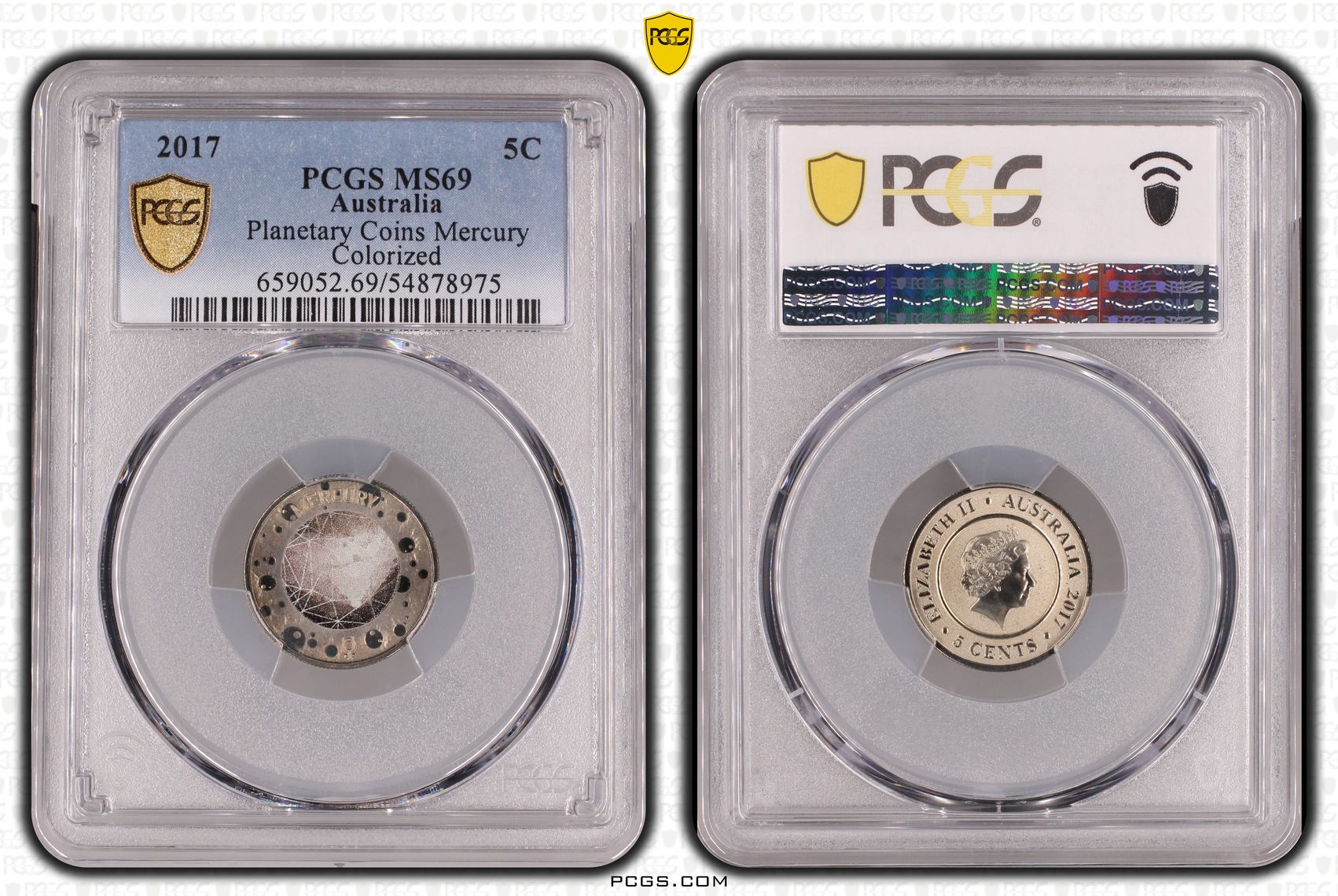 Planetary Coins Mercury Colorized, Five Cent, 2017, PCGS MS69