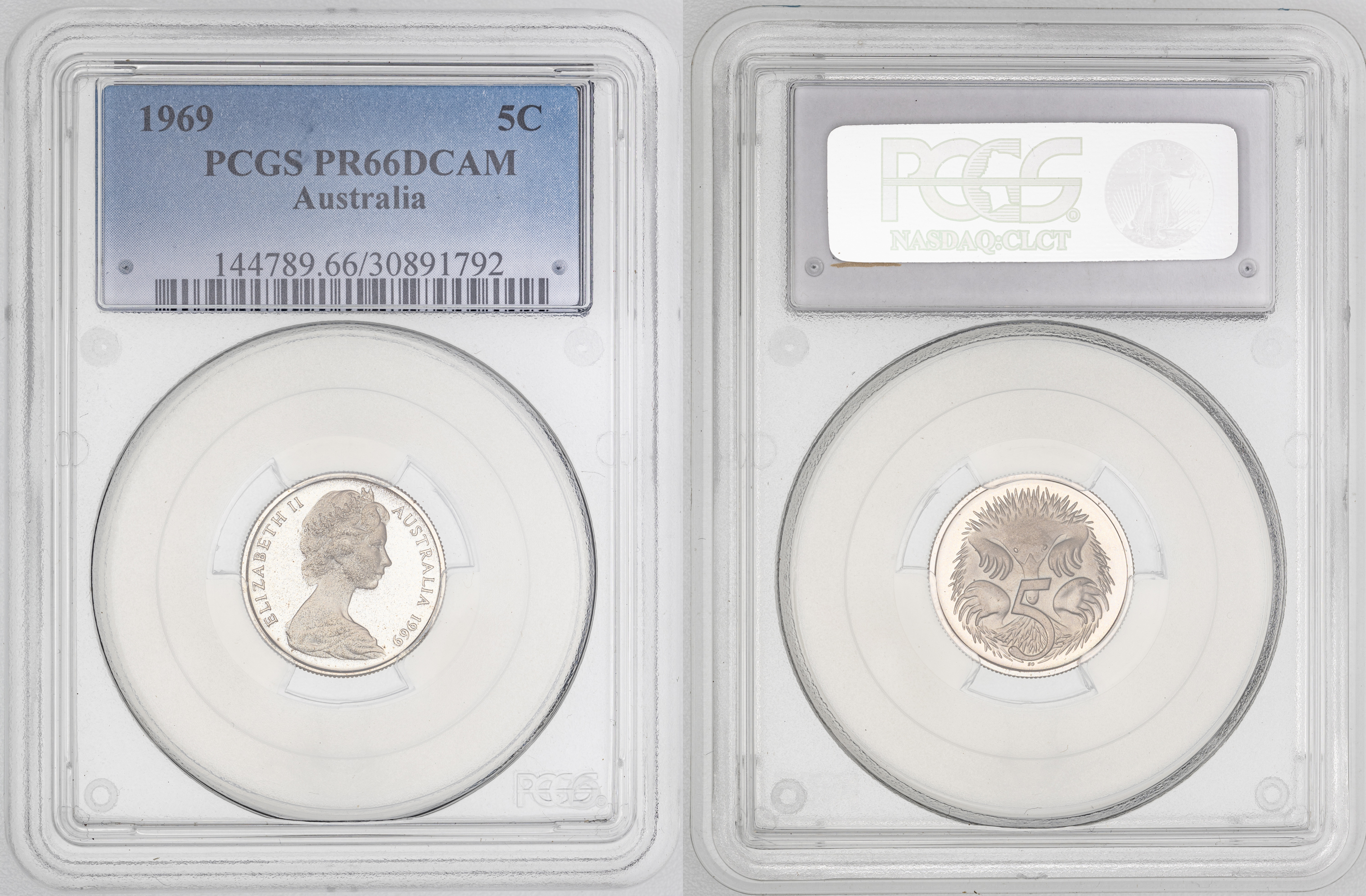 Elizabeth II, , Five Cent, 1969, PCGS PR66DCAM