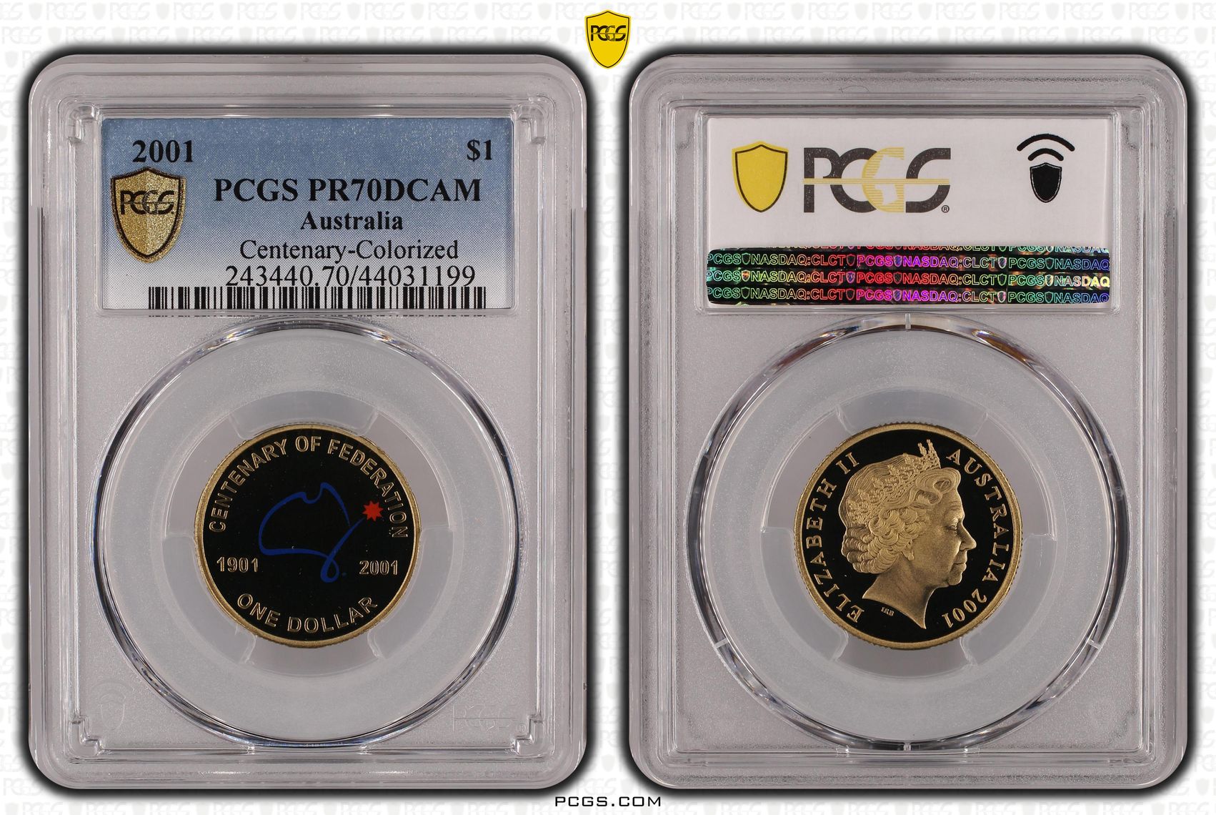 Elizabeth II, Centenary-Colorized, One Dollar, 2001, PCGS PR 70DCAM