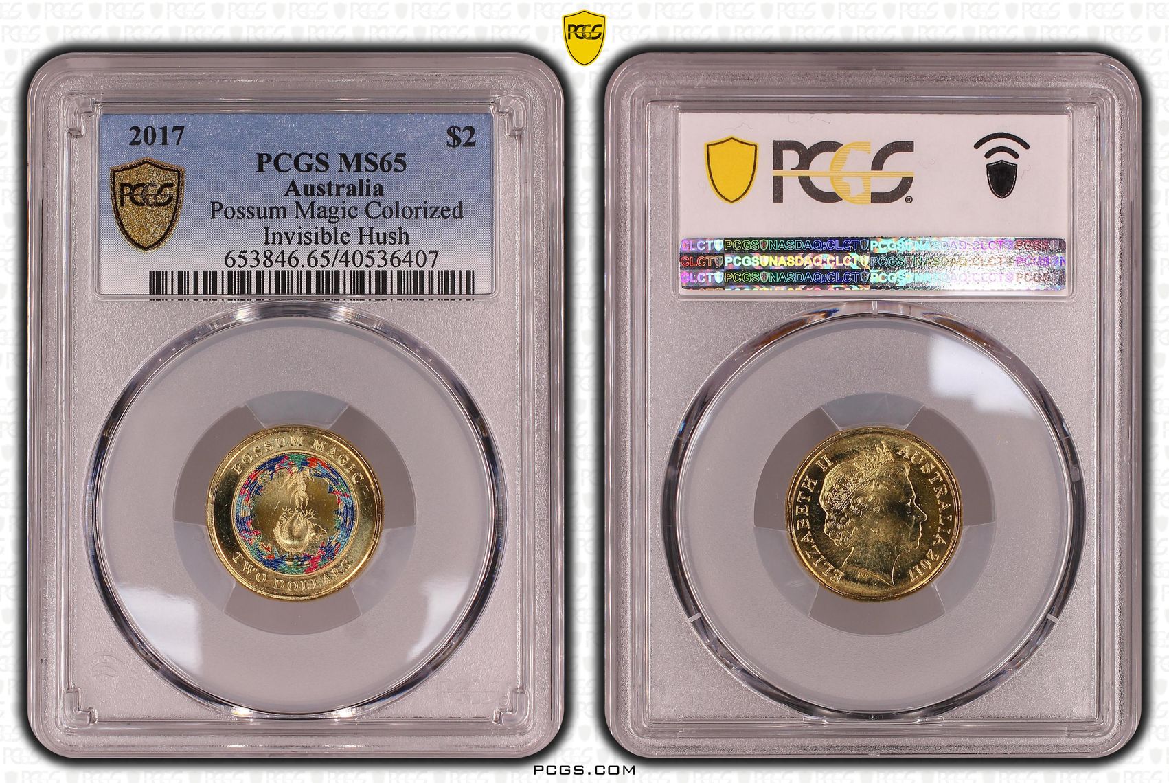 Possum Magic Colourised Invisible Hush, Two Dollar, 2017, PCGS MS65