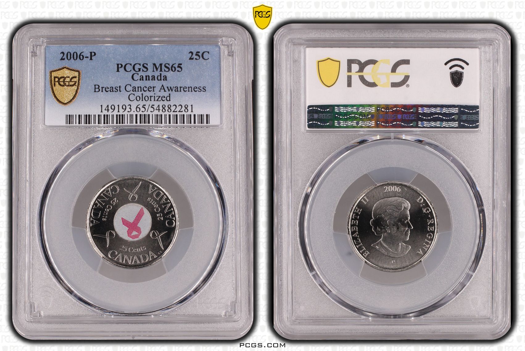 Canada, Breast Cancer Awareness Colorized, Twenty Five Cent, 2006-P, PCGS MS65