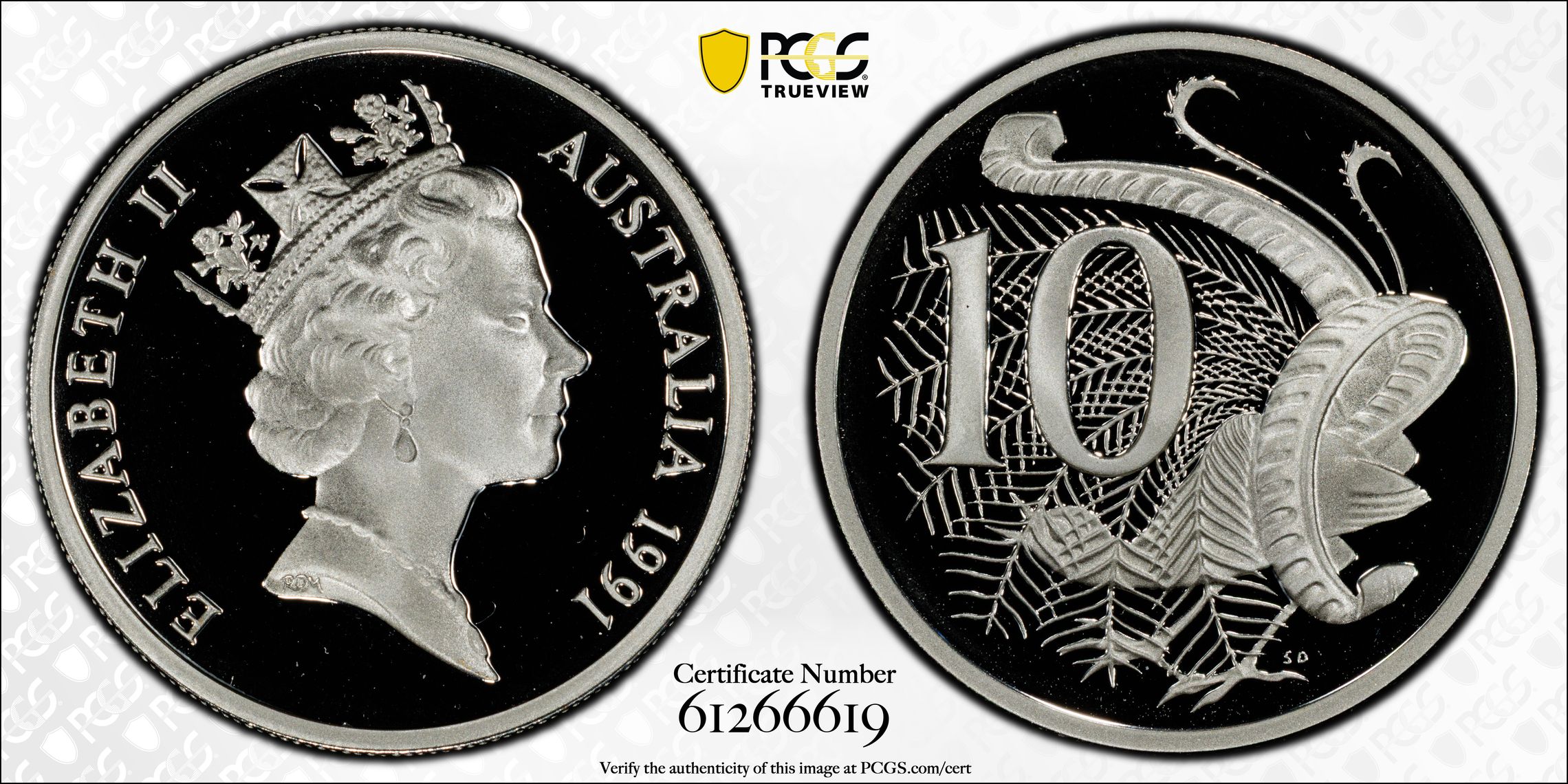 Silver, Ten Cent, 1991, PCGS PR70DCAM