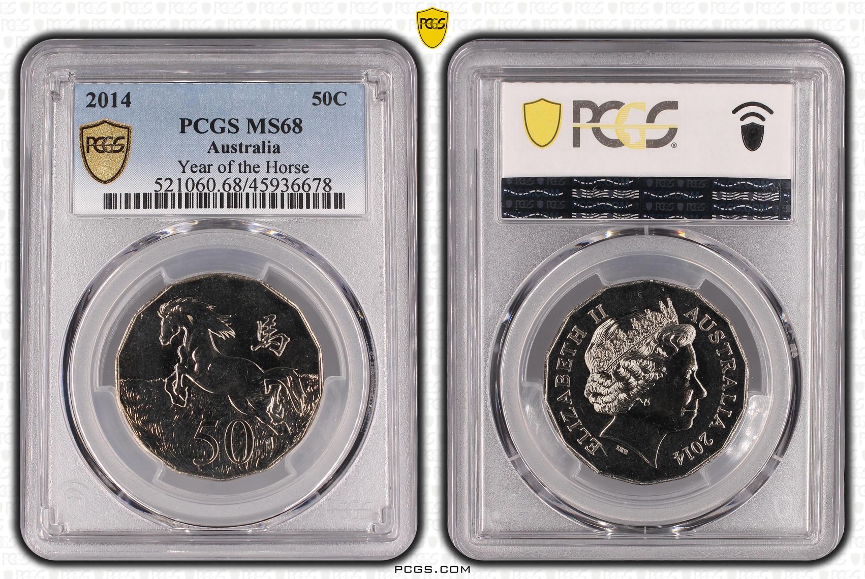2014 Australia Fifty Cent, 50c Year of the Horse PCGS - MS68 -678