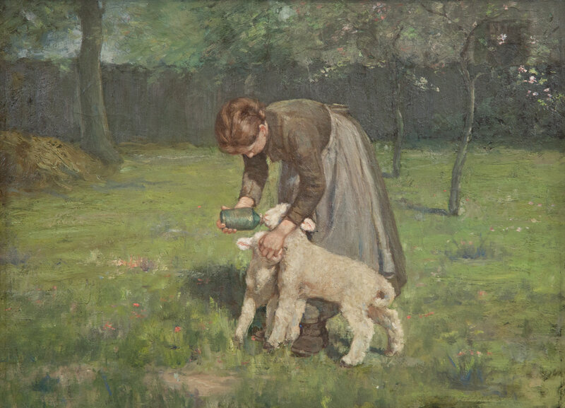 Clark Crum
(American, 1861-1895)
Girl Feeding the Lambs