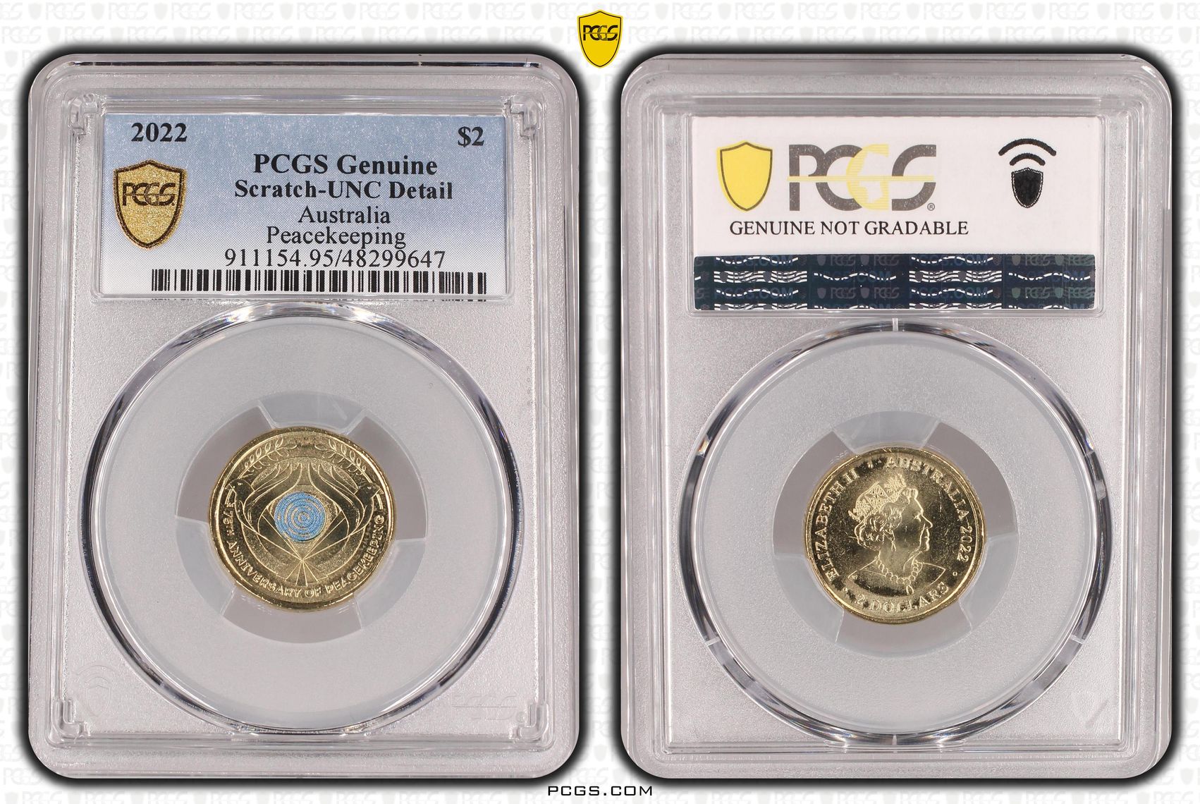 Elizabeth II, Peacekeeping - Colorized, Two Dollar, 2022, PCGS Genuine - UNC Details (95 - Scratch)