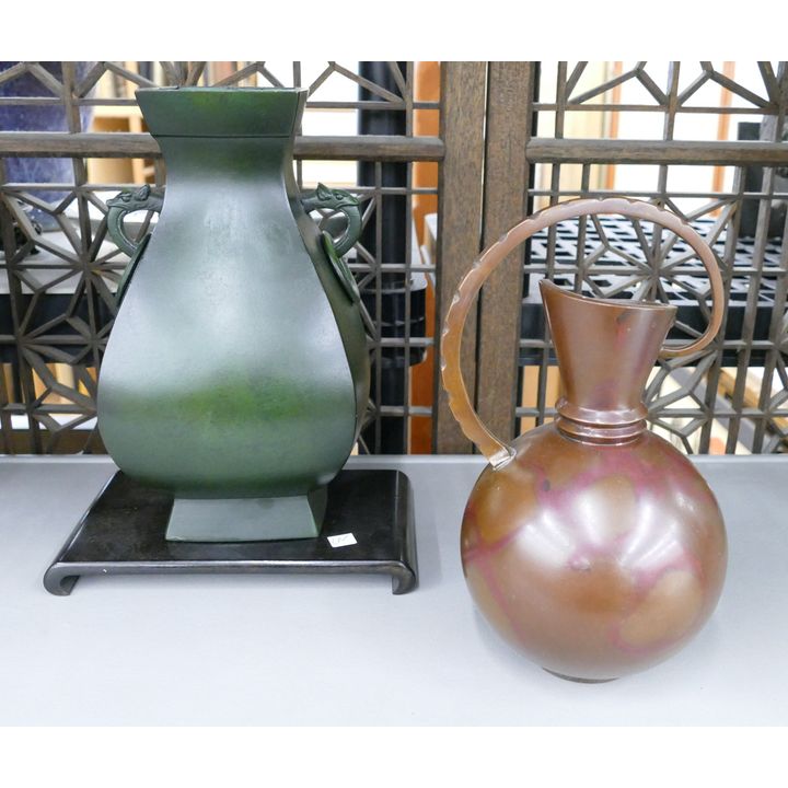 2pc Japanese Modernist Bronze Vases- 10'' approx