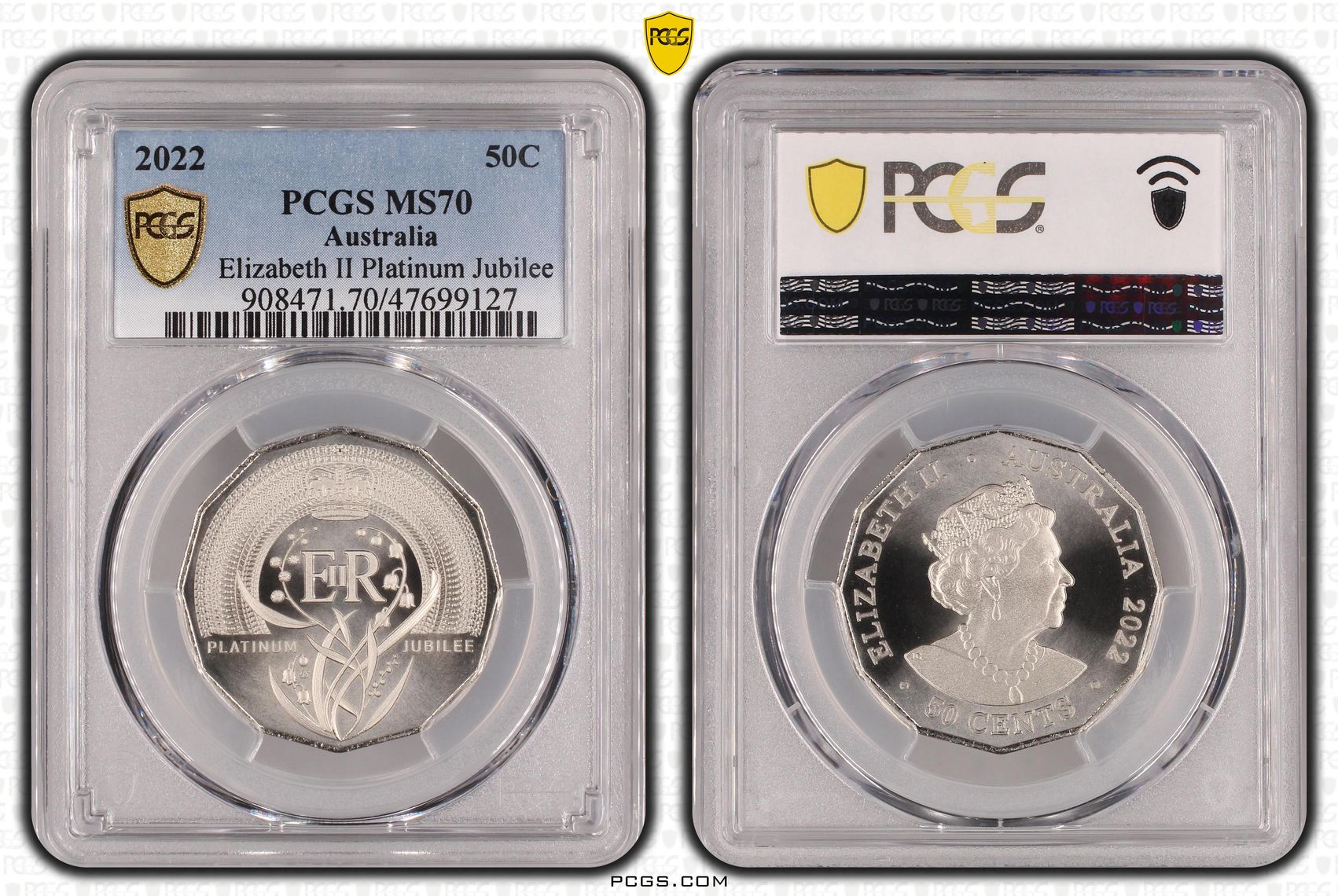 Elizabeth II Platinum Jubilee, Fifty Cent, 2022 POP Report 23/0, PCGS MS 70