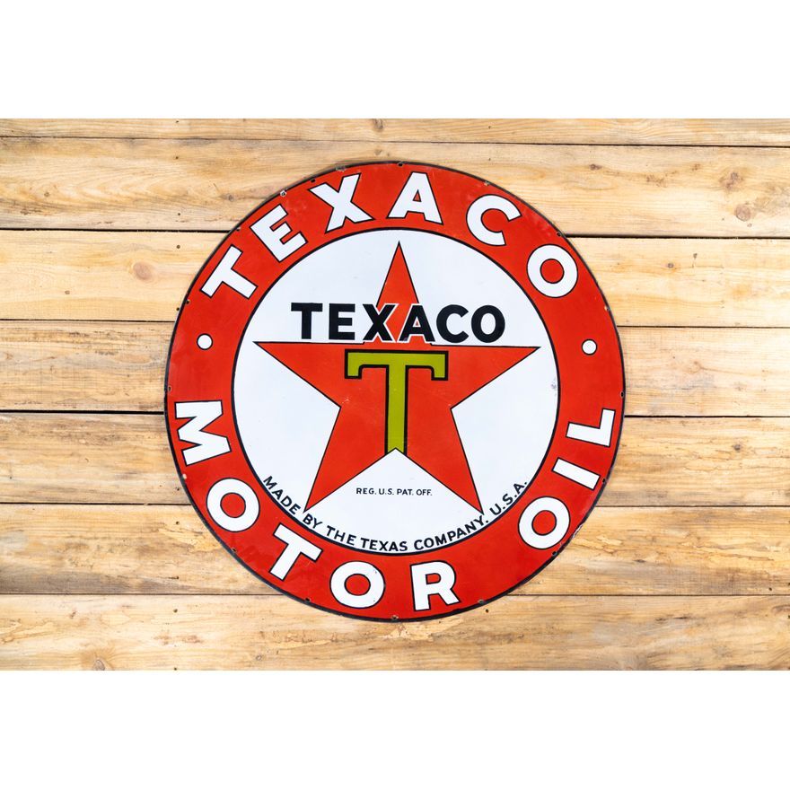 42" Texaco Black-T Star Logo Texaco-Motor Oil Single Sided Porcelain Sign TAC 8.75