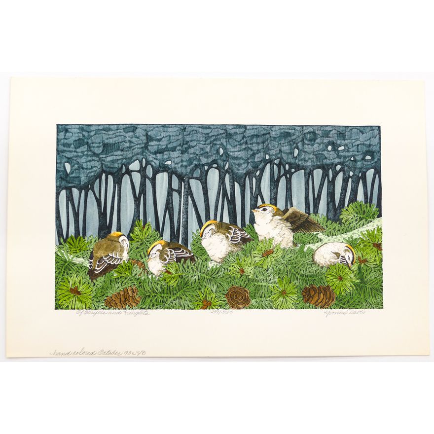 Yvonne Davis ''Of Conifers and Kinglets'' S//N 1982 Hand Colored Print