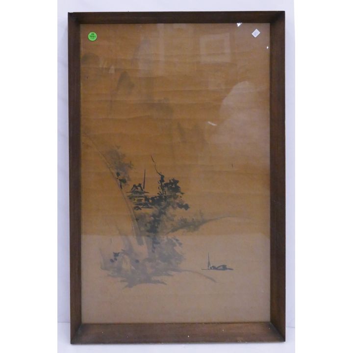 Antique Asian Scroll Painting Framed- 28x18''