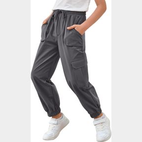 HALOUMONING BOYS CARGO PANTS KIDS FASHION DRAWSTRING ELASTIC WAIST CUFFS JOGGERS TROUSERS WITH POCKETS 5-14 YEARS GREY