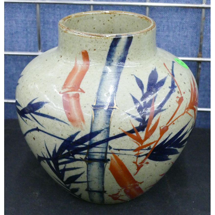 Japanese Pottery Bamboo Vase 8''