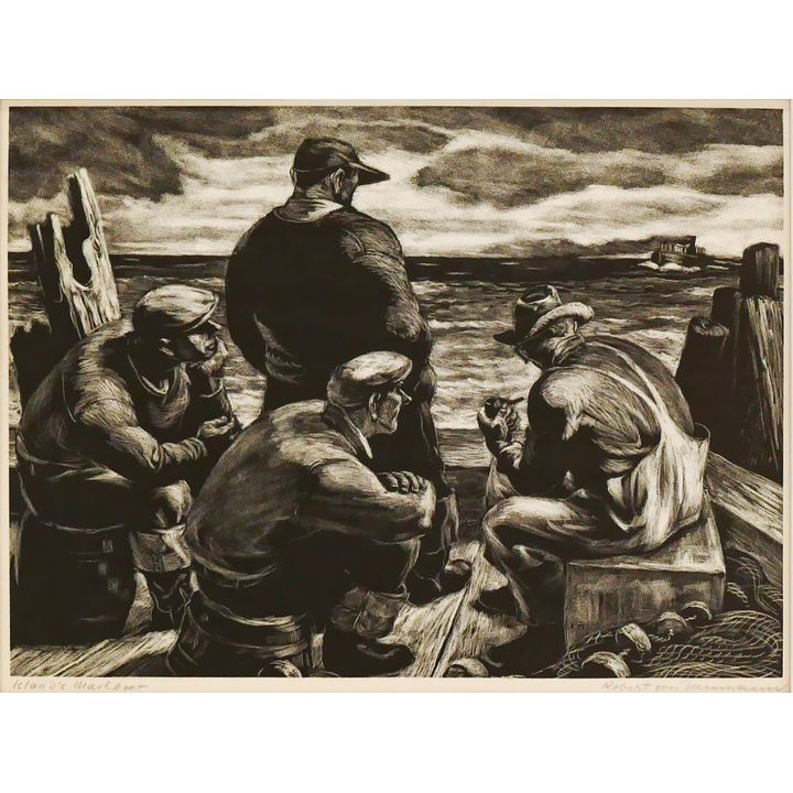 Robert von Neumann ''Island's Mailboat'' Signed Lithograph Matted