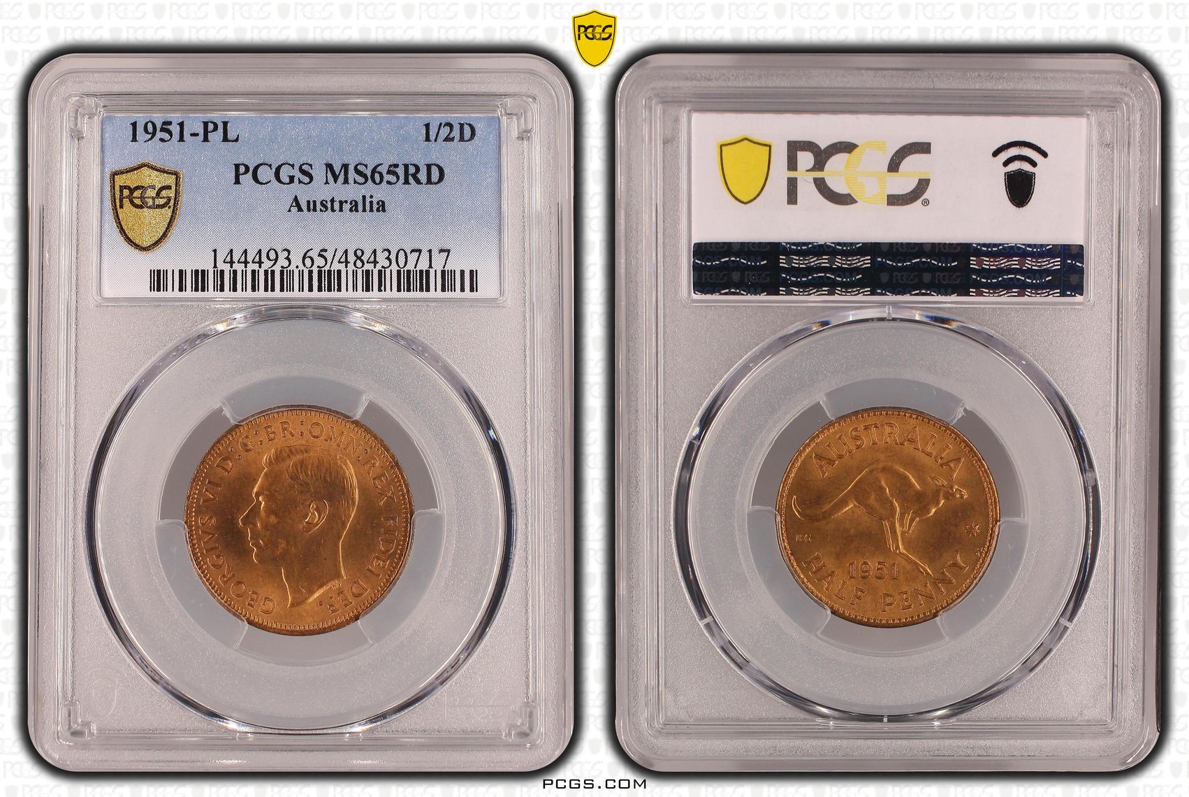 George VI, Halfpenny, 1951-PL, PCGS MS65RD