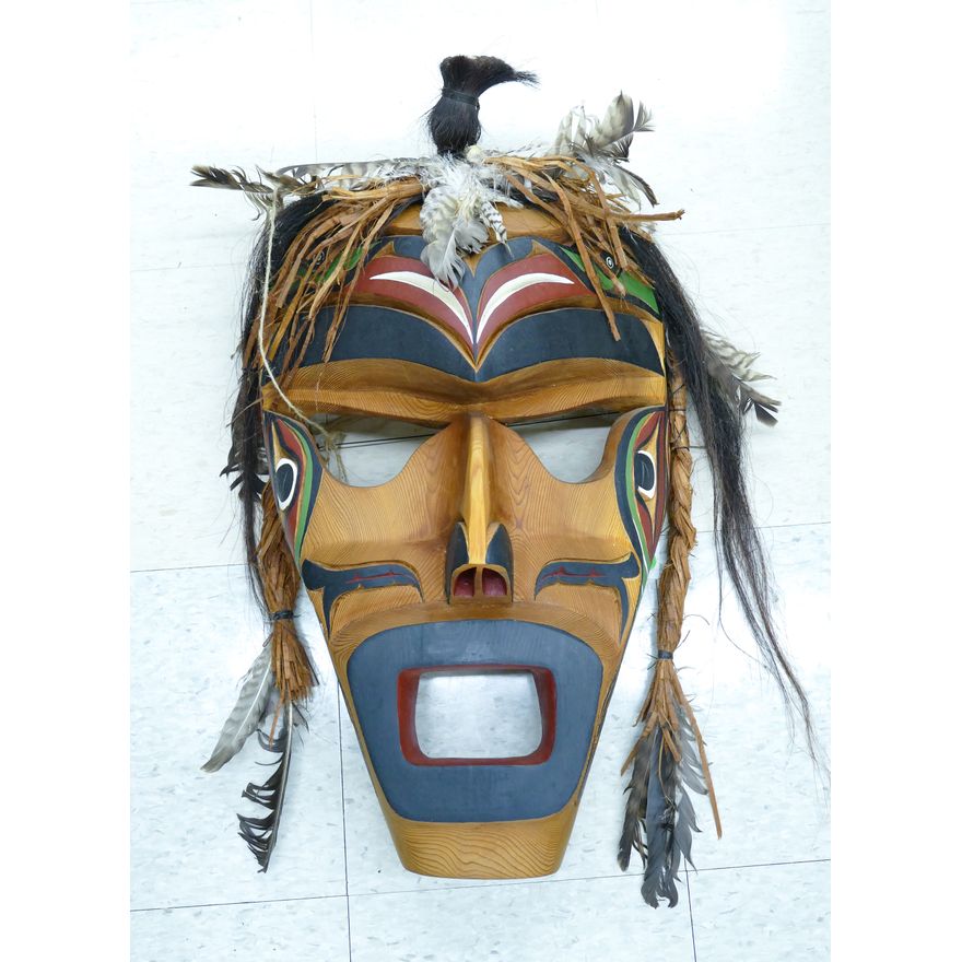 Kevin Della (Makah) Raven Warrior Large Painted Cedar Mask 26''