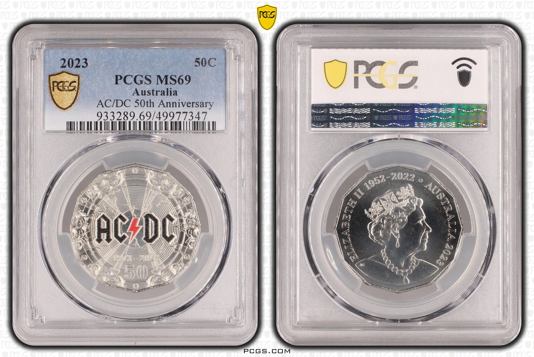 AC/DC 50th Anniversary Colorized, Fifty Cent, 2023, PCGS MS69