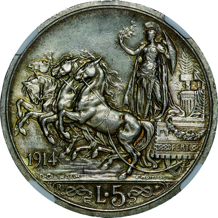 イタリア(Italy), 1914, 銀(Ag), 5リレ Lire, NGC MS64+, 未使用, UNC