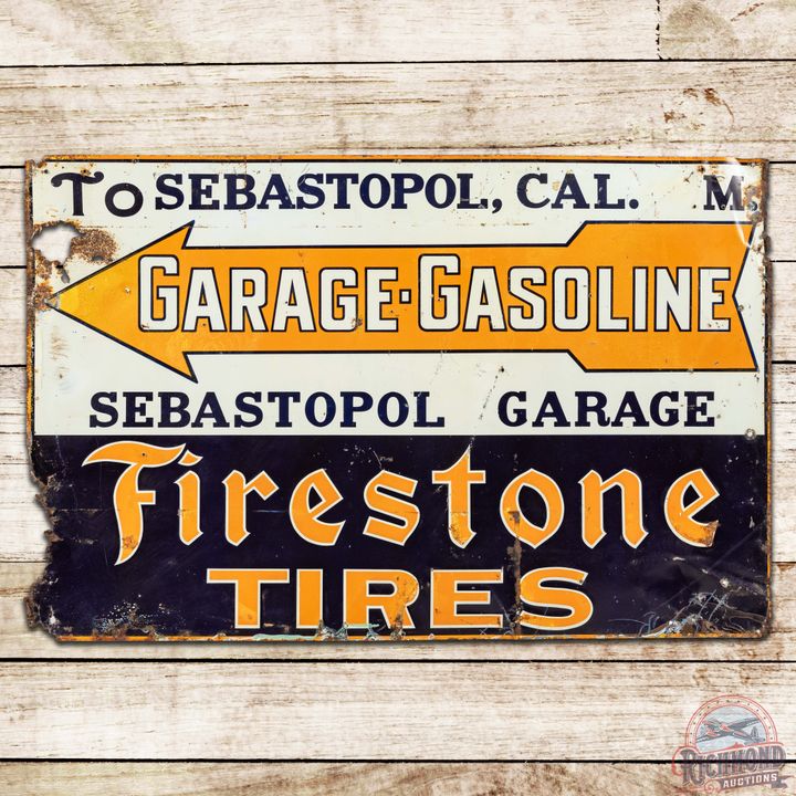 Firestone Tires Sebastopol Cal Garage Gasoline w/ Arrow SST Sign