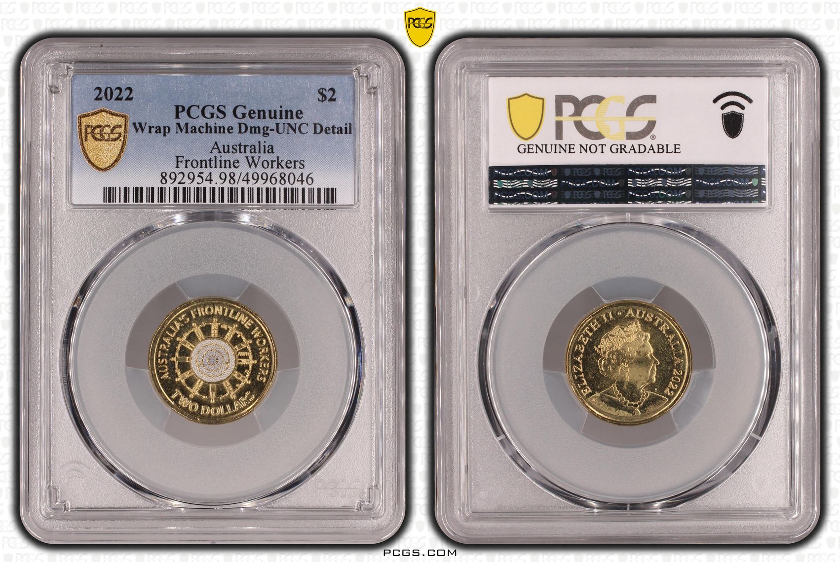 Frontline Workers Colorized, Two Dollar, 2022, PCGS Genuine - UNC Details (98 - Damage)