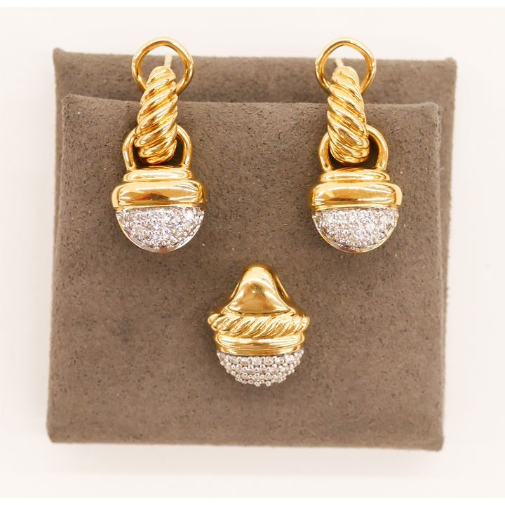 2pc David Yurman Acorn 18k Sterling Diamond Earrings