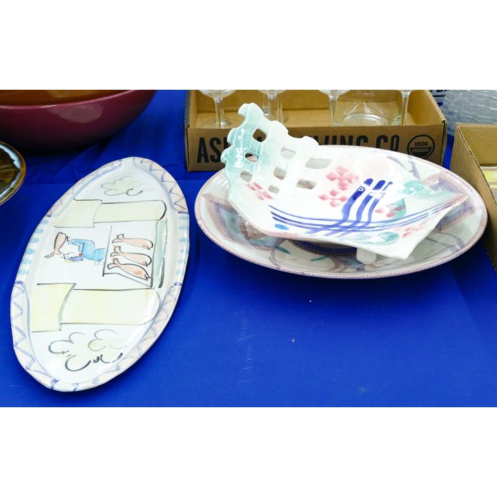 3pc Pastel Studio Pottery Bowls and Platter 14'' to 23''