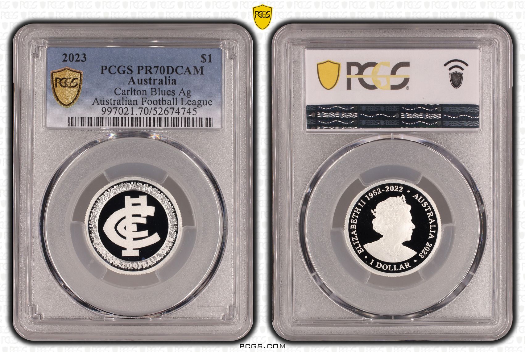 Carlton Blues Silver Australian Football League, POP 1/0, One Dollar, 2023, PCGS PR70DCAM