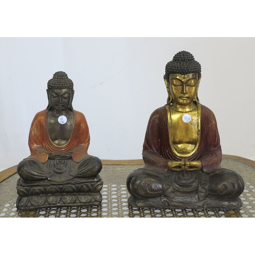 PAINTED CERAMIC BUDDHA AND ANOTHER