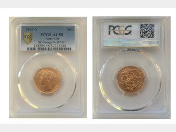 1884 Queen Victoria Young Head Sydney Mint Shield Gold Sovereign PCGS AU58