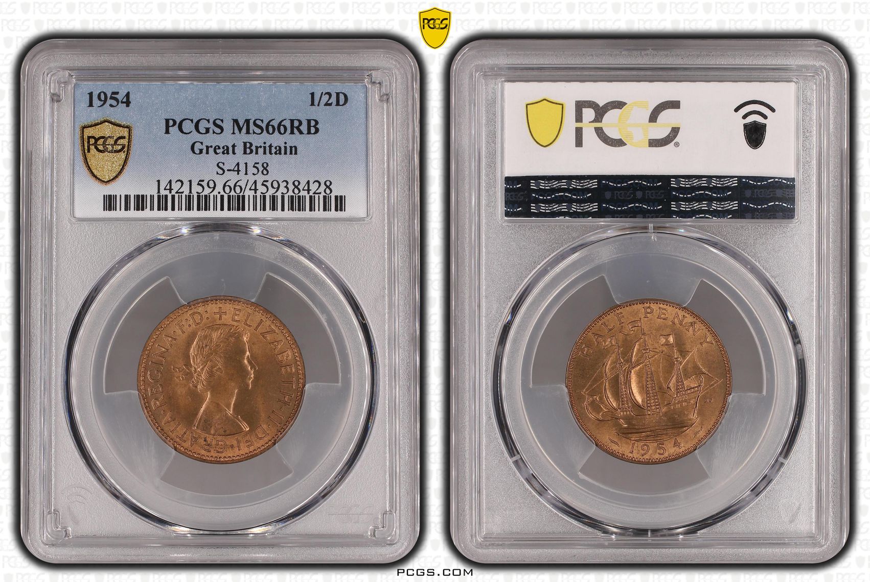 1954 Great Britain Half Penny S-4158 PCGS - MS66RB POP 1/0 -428