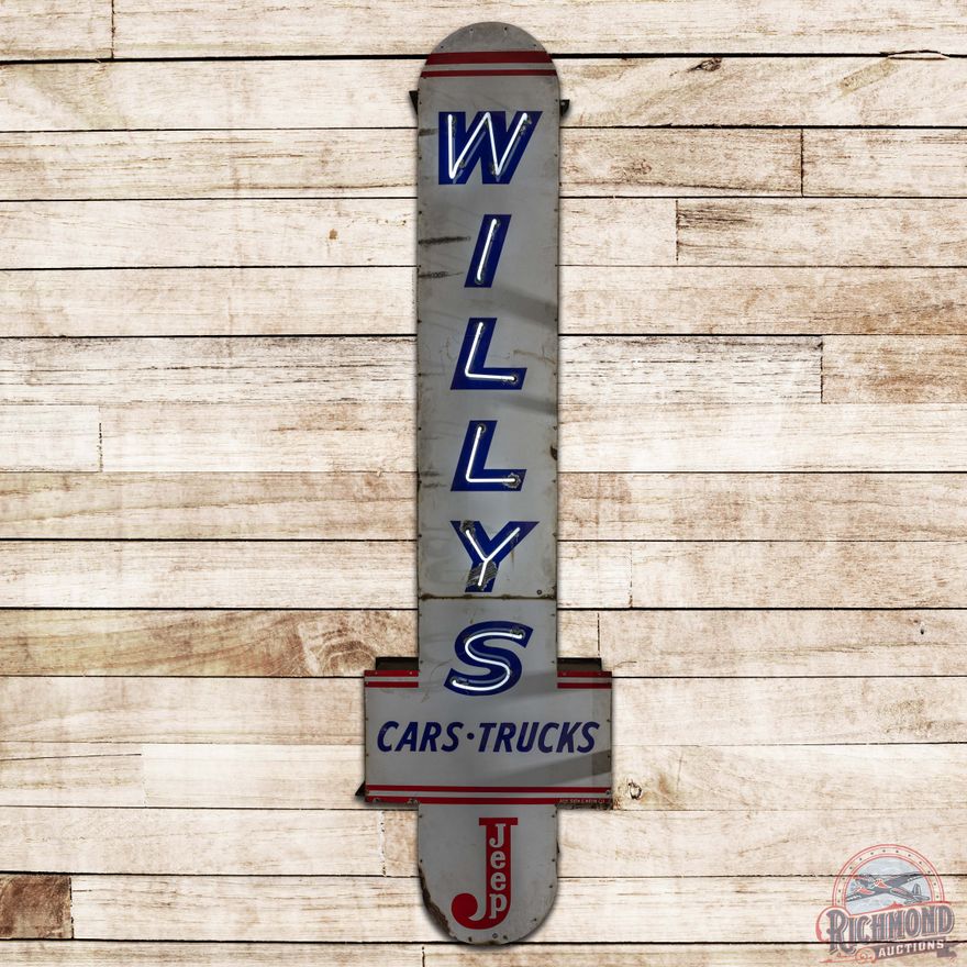 Willys Cars Trucks Jeep 13' Vertical DS Porcelain Neon Sign