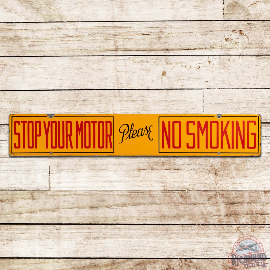 Shell Stop Your Motor Please No Smoking Double Sided Porcelain Sign