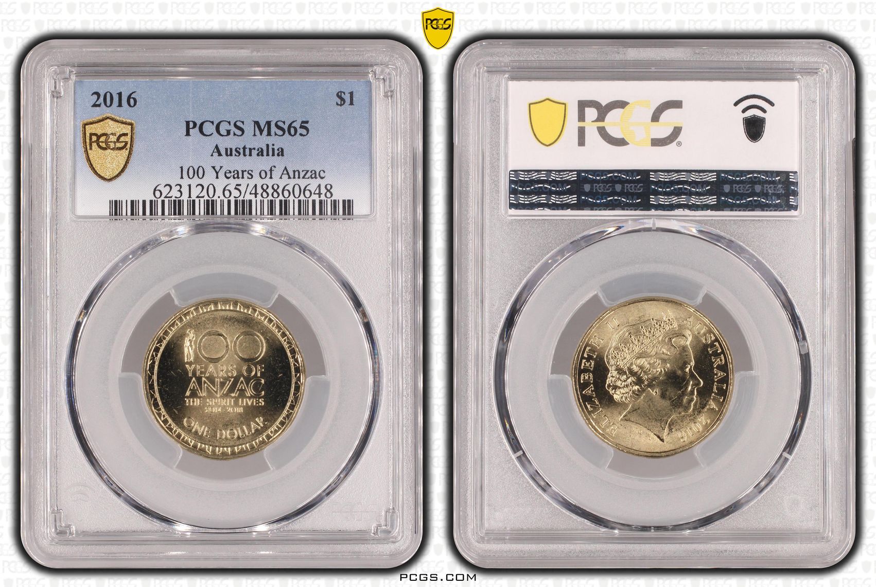 100 Years of Anzac, One Dollar, 2016, PCGS MS65