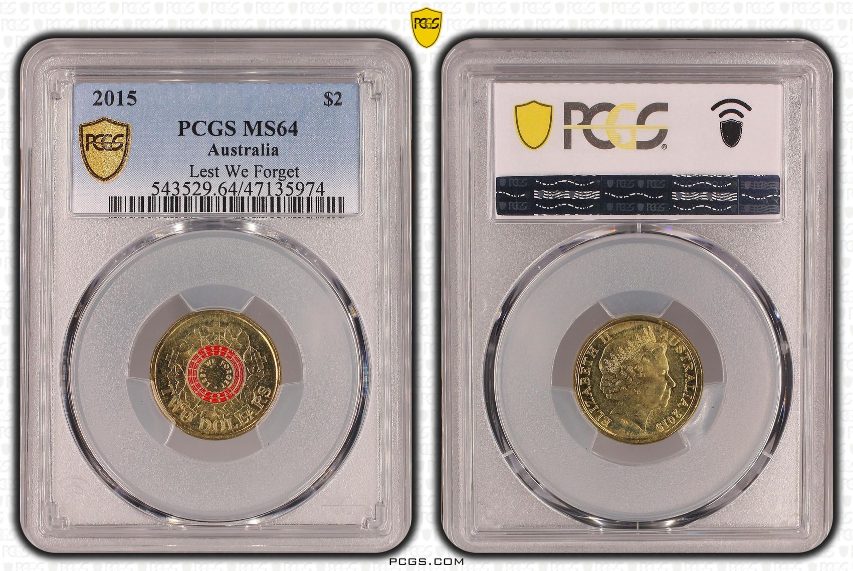 Elizabeth II, Lest We Forget Colorized , Two Dollar, 2015, PCGS MS64