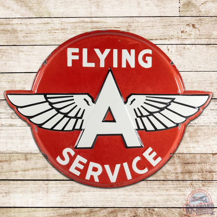 Flying A Service Embossed SS Porcelain Sign w/ Logo