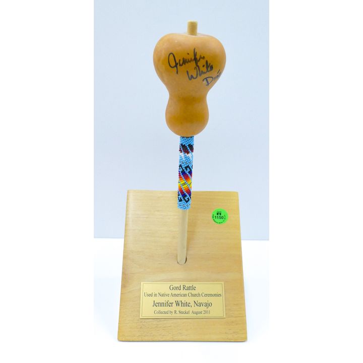 Jennifer White (Navajo) Beaded Gourd Rattle 2011 on Stand 12''