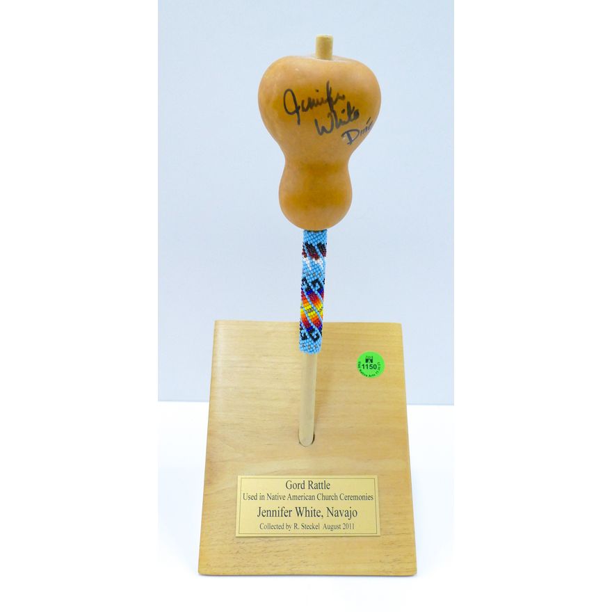 Jennifer White (Navajo) Beaded Gourd Rattle 2011 on Stand 12''