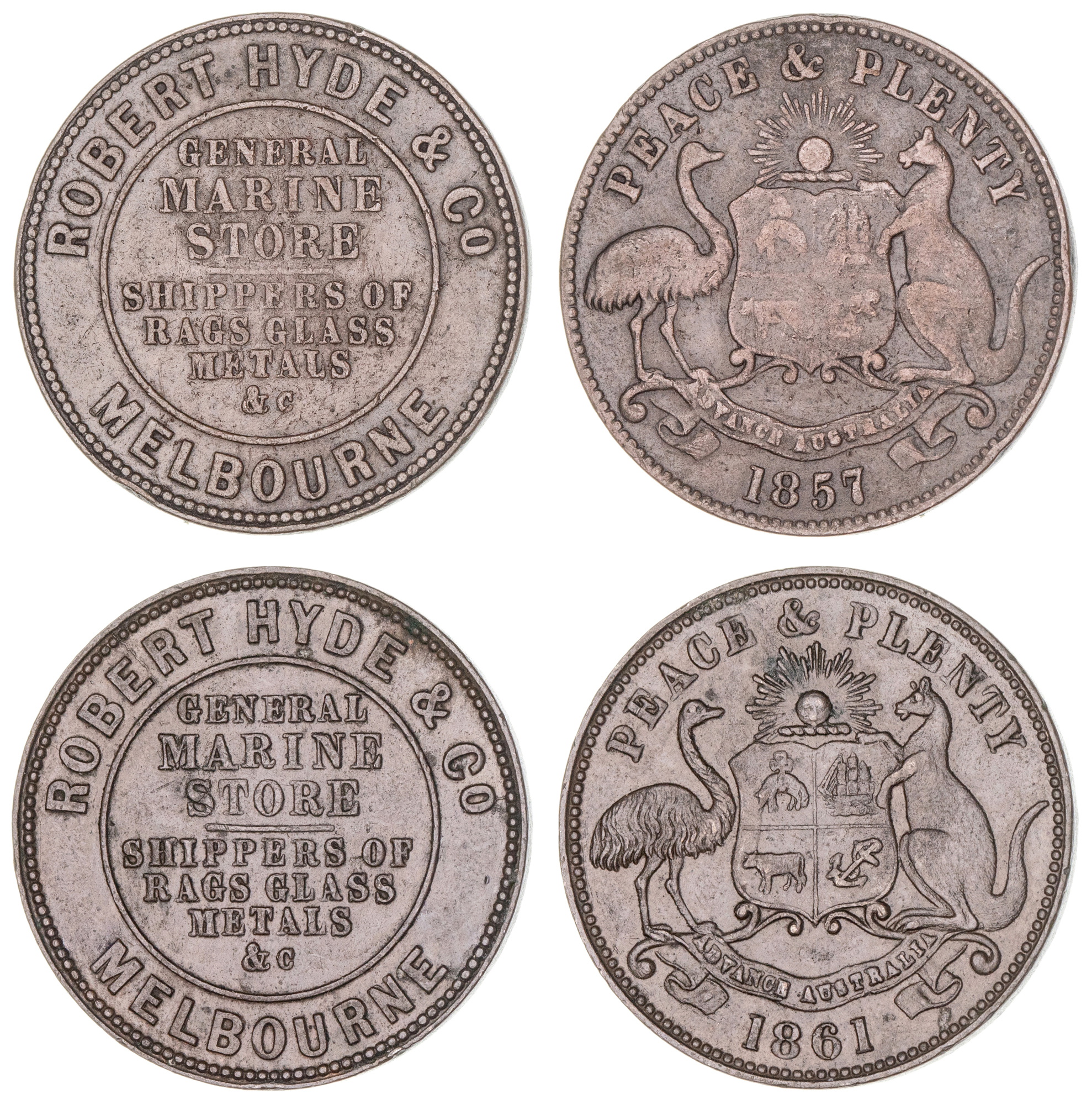 Robert Hyde, Melbourne, Victoria, Halfpenny, 1861, EF