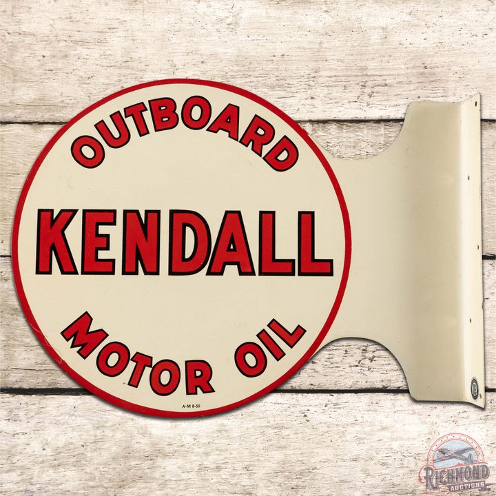 1950 Kendall Outboard Motor Oil DS Tin Flange Sign w/ Logo