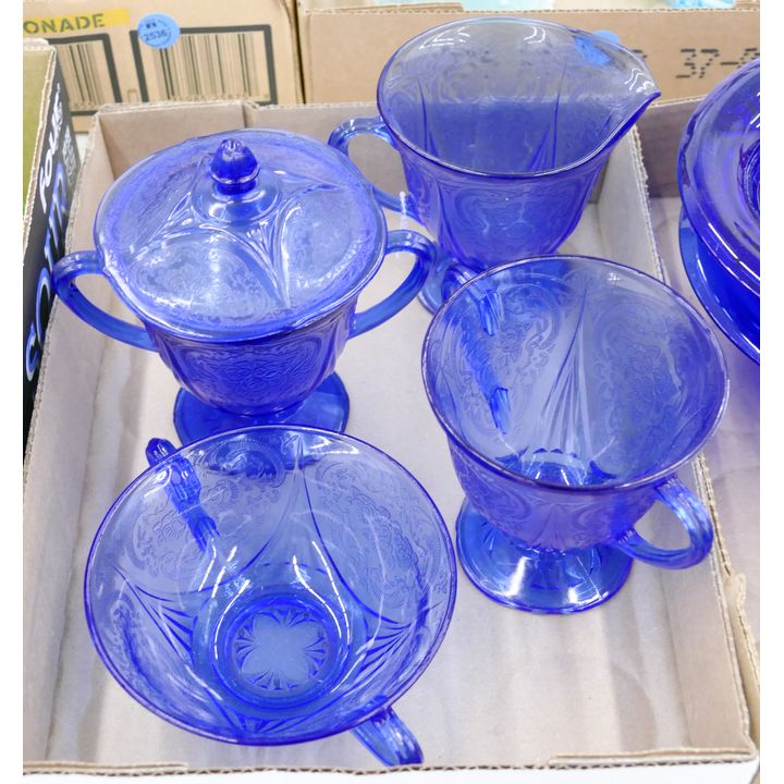 Box 4pc Royal Lace Cobalt Glassware etc.