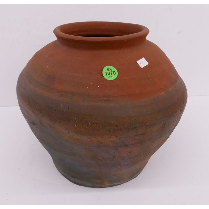 Antique Asian Red Provincial Ceramic Jar- 9''