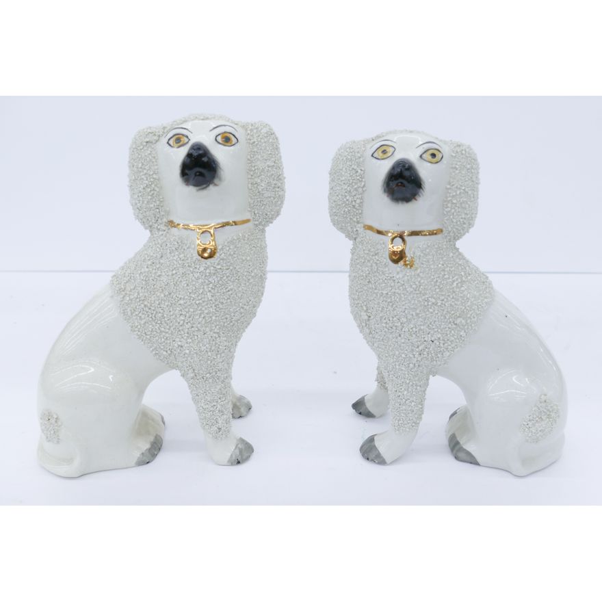Pair Old Staffordshire Porcelain Dogs- 7''