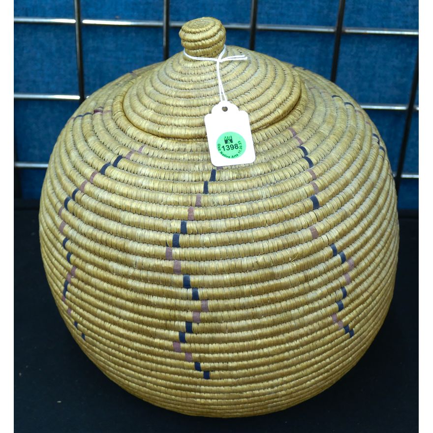 Old Alaskan Covered Knob Top Indian Basket 11''