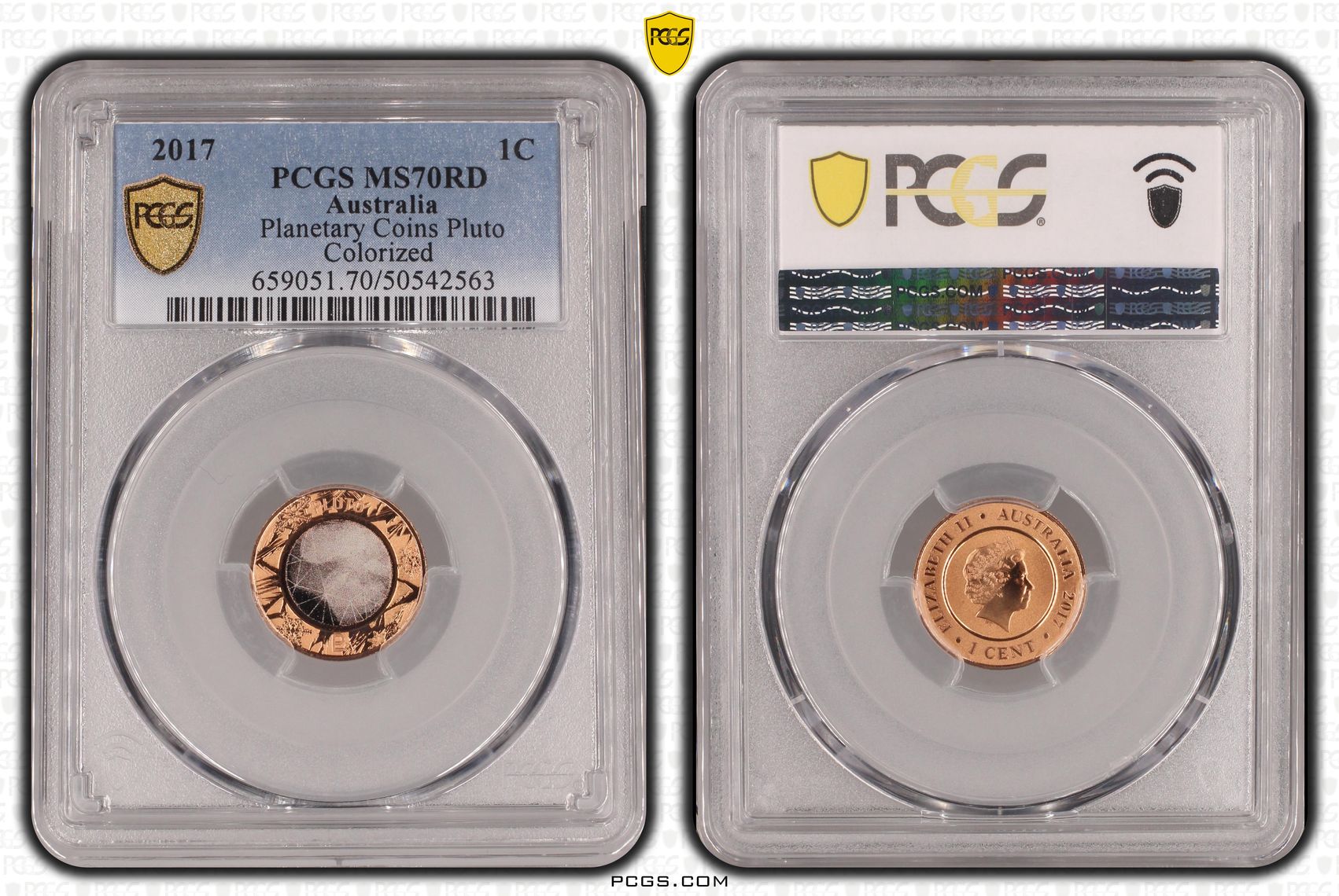 Planetary Coins Pluto Colorized, One Cent, 2017, PCGS MS70RD