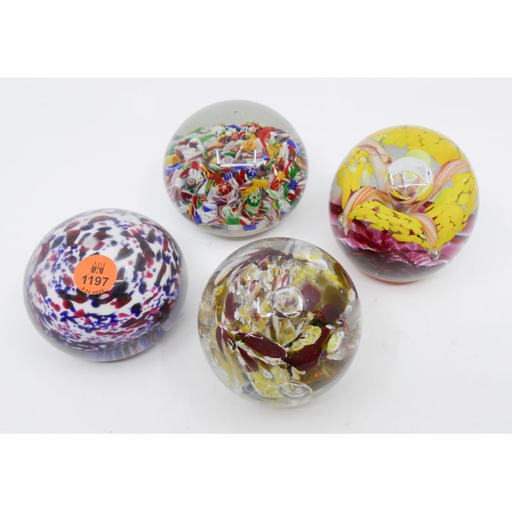 4pc Old Art Glass Paperweights- 3'' to 3.5''